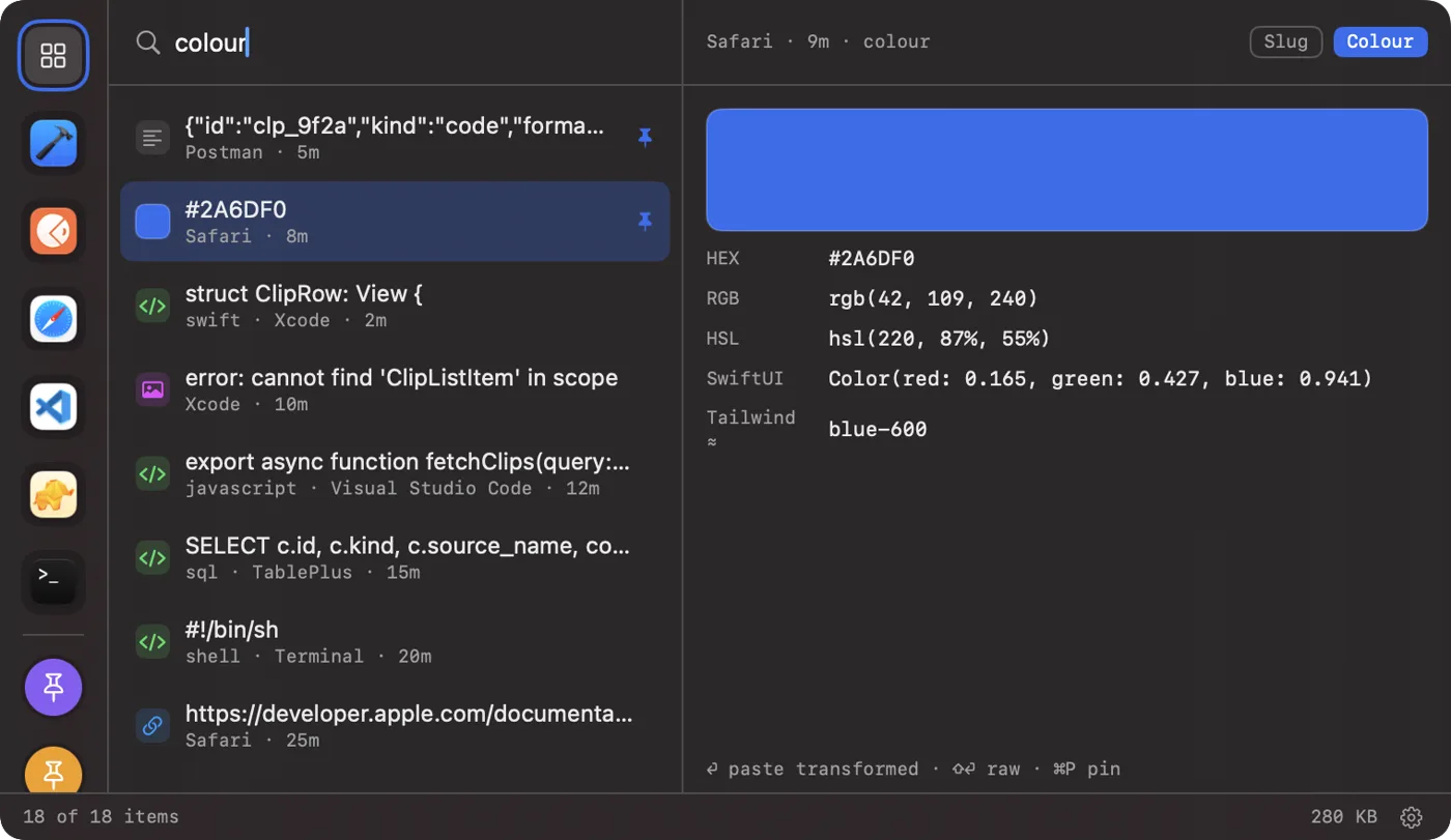 Pano showing colour conversions
