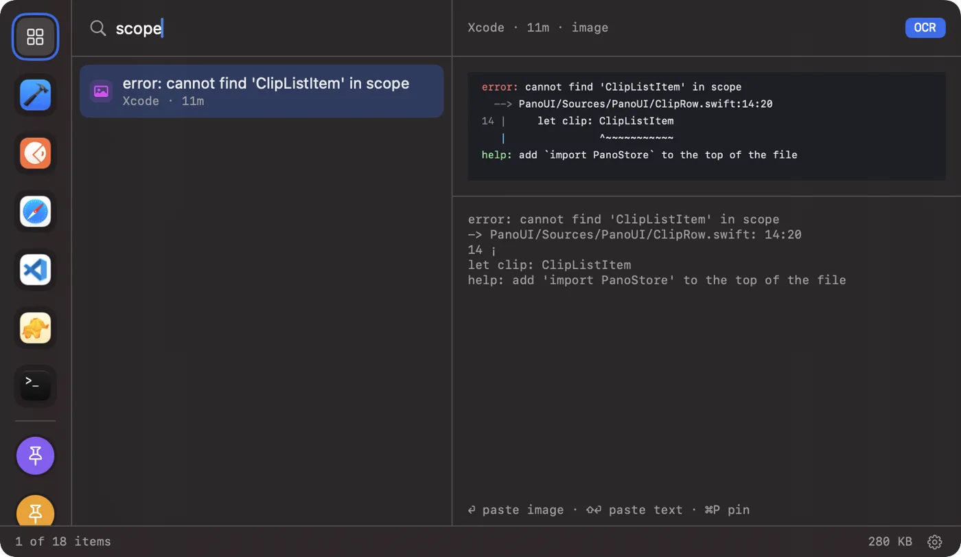 Pano reading text from a copied screenshot